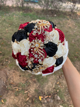 Load image into Gallery viewer, Small Size Glamour and Sparkle Bridesmaids Wedding Bouquets -Exquisite Rhinestones-Silk Ribbon Roses and Jewelry Accents