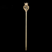 Load image into Gallery viewer, Crown Top Party Wand Gold Scepter with Rhinestones for a Princess Quinceanera