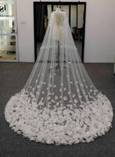 Load image into Gallery viewer, Cathedral One Layer Wedding Veil - Lace Appliqued Edge - Soft Tulle Designer Bridal Piece