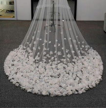 Load image into Gallery viewer, Cathedral One Layer Wedding Veil - Lace Appliqued Edge - Soft Tulle Designer Bridal Piece