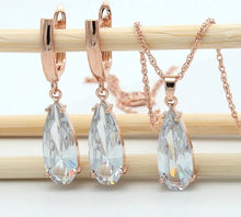 Load image into Gallery viewer, Long Water Drop Dangle Zircon Necklace and Earrings Jewelry Set-Wedding and Quince Party Jewelry