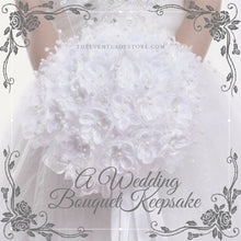 Load image into Gallery viewer, white ribbon and peals bridal bouquet