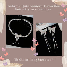 Load image into Gallery viewer, Butterfly Crystal Choker Necklace and Earrings with Long Tassel Rhinestones for Evening