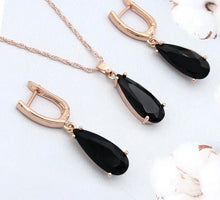 Load image into Gallery viewer, Long Water Drop Dangle Zircon Necklace and Earrings Jewelry Set-Wedding and Quince Party Jewelry