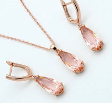 Load image into Gallery viewer, Long Water Drop Dangle Zircon Necklace and Earrings Jewelry Set-Wedding and Quince Party Jewelry