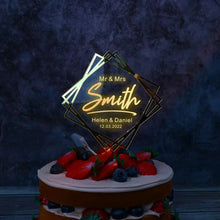 Load image into Gallery viewer, Mr and Mrs Cake Topper - Personalized and Modern LED decor - Wedding Day