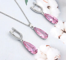 Load image into Gallery viewer, Long Water Drop Dangle Zircon Necklace and Earrings Jewelry Set-Wedding and Quince Party Jewelry