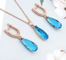 Load image into Gallery viewer, Long Water Drop Dangle Zircon Necklace and Earrings Jewelry Set-Wedding and Quince Party Jewelry