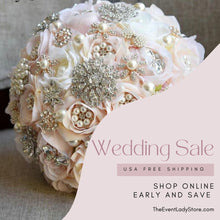 Load image into Gallery viewer, Silk Wedding Cascading Bouquet-Brides with Teardrop Butterfly Brooch or Round Bridal Style