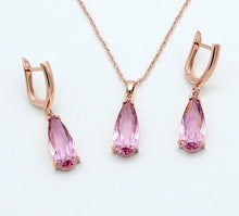 Load image into Gallery viewer, Long Water Drop Dangle Zircon Necklace and Earrings Jewelry Set-Wedding and Quince Party Jewelry