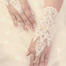 Load image into Gallery viewer, Elegant Beaded Lace Satin Short Bridal Fingerless Gloves-Bridal Accessories