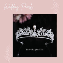 Load image into Gallery viewer, baroque Roman leaves pearl and rhinestone bridal tiara