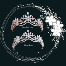 Load image into Gallery viewer, Baroque Luxury Pink Glow Crystal Beads and Leaves Bridal Tiara- Crown-Wedding Hair Accessories