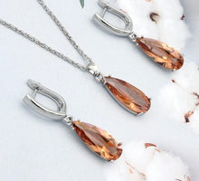 Load image into Gallery viewer, Long Water Drop Dangle Zircon Necklace and Earrings Jewelry Set-Wedding and Quince Party Jewelry