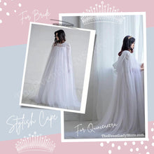 Load image into Gallery viewer, White Bridal Tulle Long Cape-Bride-Wedding-Quinceañera