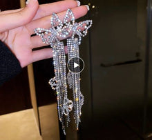 Load image into Gallery viewer, Fancy Long Tassel Rhinestone Drop Butterfly Earrings - Crystal Dangle