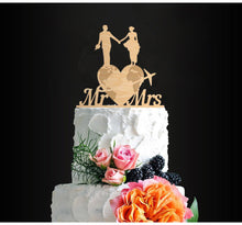 Load image into Gallery viewer, Wooden Travel Theme Bride and Groom Cake Toppers - Assorted Bridal Wood Cake Tops