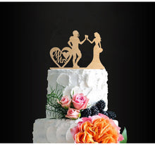 Load image into Gallery viewer, Wooden Travel Theme Bride and Groom Cake Toppers - Assorted Bridal Wood Cake Tops
