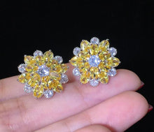 Load image into Gallery viewer, 925 Sterling Silver Yellow/White Daisy Flower Clear CZ Stud Earrings for Women Fine Jewelry Valentine's Day Gift