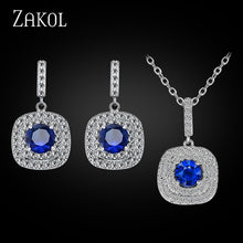 Load image into Gallery viewer, Classic Square Shape Zirconia Crystal Earrings and Necklace Jewelry Set For Women
