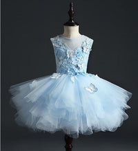 Load image into Gallery viewer, Flower Girl Dress For Wedding - Appliques Blue Tulle
