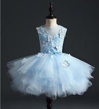 Load image into Gallery viewer, Flower Girl Dress For Wedding - Appliques Blue Tulle