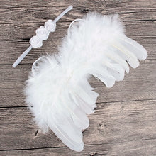 Load image into Gallery viewer, 2pcs/set Cute Newborn Angel Feather Wings with Baby Girl Rose Flower Headband Hair Accessories for Infant Photography Props