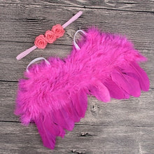 Load image into Gallery viewer, 2pcs/set Cute Newborn Angel Feather Wings with Baby Girl Rose Flower Headband Hair Accessories for Infant Photography Props