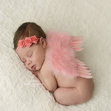 Load image into Gallery viewer, 2pcs/set Cute Newborn Angel Feather Wings with Baby Girl Rose Flower Headband Hair Accessories for Infant Photography Props