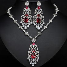 Load image into Gallery viewer, Top Quality Royal Cubic Zirconia Big Statement Earring Necklace Set-Evening-Jewelry