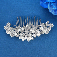Load image into Gallery viewer, Luxury Handmade Rhinestone Bridal or Quinceañera Hair Combs/Pins Crystal Flower Pearls Wedding Bride Hair Jewelry Accessories Hair Ornaments