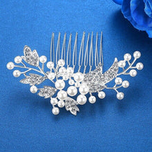 Load image into Gallery viewer, Luxury Handmade Rhinestone Bridal or Quinceañera Hair Combs/Pins Crystal Flower Pearls Wedding Bride Hair Jewelry Accessories Hair Ornaments