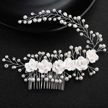 Load image into Gallery viewer, Luxury Handmade Rhinestone Bridal or Quinceañera Hair Combs/Pins Crystal Flower Pearls Wedding Bride Hair Jewelry Accessories Hair Ornaments