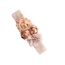 Load image into Gallery viewer, Luxury Baby Rose Headband-Newborn-Soft Elastic Hair Band Rhinestone Detail and Lace