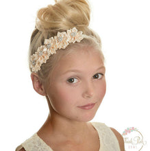 Load image into Gallery viewer, Satin Flower Little Roses and Shine Headband- Flower Girl Hair Band Accessories