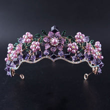 Load image into Gallery viewer, Luxury Baroque Purple and Pink Crystal Pearl Pink and Lavender Quinceañera Tiara