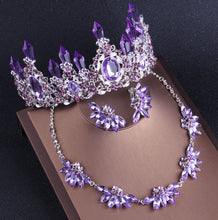 Load image into Gallery viewer, Purple Lavender or White Crystal Bridal Jewelry Set of Necklace Earrings and Crown-Tiara-Bridal or Mis Quince