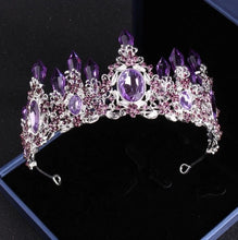 Load image into Gallery viewer, Purple Lavender or White Crystal Bridal Jewelry Set of Necklace Earrings and Crown-Tiara-Bridal or Mis Quince