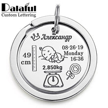 Load image into Gallery viewer, Personalized Baby Keychain Name Date Of Birth Weight Height For Newborn Commemorate Customized Keyring New Mom Dad Gift