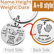 Load image into Gallery viewer, Personalized Baby Keychain Name Date Of Birth Weight Height For Newborn Commemorate Customized Keyring New Mom Dad Gift