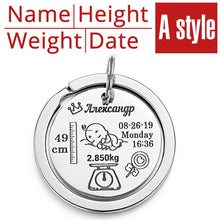 Load image into Gallery viewer, Personalized Baby Keychain Name Date Of Birth Weight Height For Newborn Commemorate Customized Keyring New Mom Dad Gift