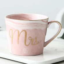 Load image into Gallery viewer, Luxury Pink Gold Mr Mrs Ceramic Marble Coffee Mug Cup Wedding Bridal Couples Gift