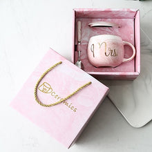 Load image into Gallery viewer, Luxury Pink Gold Mr Mrs Ceramic Marble Coffee Mug Cup Wedding Bridal Couples Gift