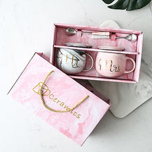 Load image into Gallery viewer, Luxury Pink Gold Mr Mrs Ceramic Marble Coffee Mug Cup Wedding Bridal Couples Gift