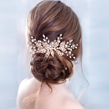 Load image into Gallery viewer, Classic Leaf Pearl Rose Gold Wedding Hair Comb-Bridal Headpiece