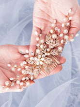 Load image into Gallery viewer, Classic Leaf Pearl Rose Gold Wedding Hair Comb-Bridal Headpiece