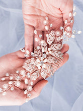 Load image into Gallery viewer, Classic Leaf Pearl Rose Gold Wedding Hair Comb-Bridal Headpiece