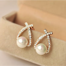 Load image into Gallery viewer, New Fashion Gold Silver Color Cross Crystal Stud Earrings for Women Elegant Cute Pearl Earrings Jewelry