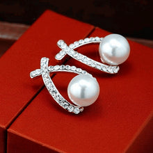 Load image into Gallery viewer, New Fashion Gold Silver Color Cross Crystal Stud Earrings for Women Elegant Cute Pearl Earrings Jewelry