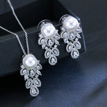 Load image into Gallery viewer, 925 Sterling Silver-Pearl Necklace-Earrings Bridal Jewelry Set